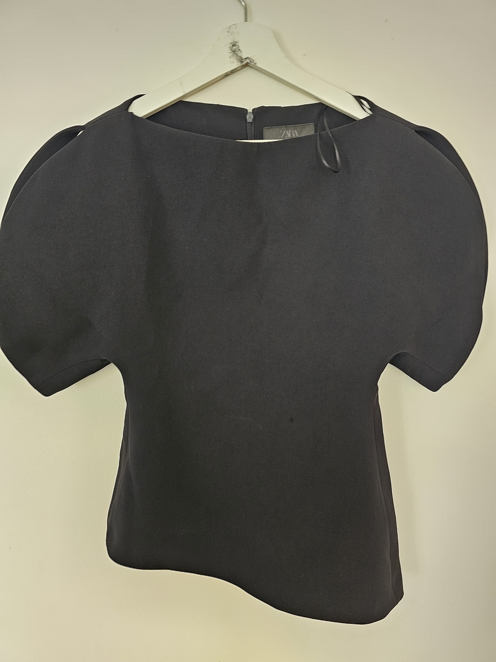 Zara Black Puff Sleeve Top - Structured Short Sleeve Blouse